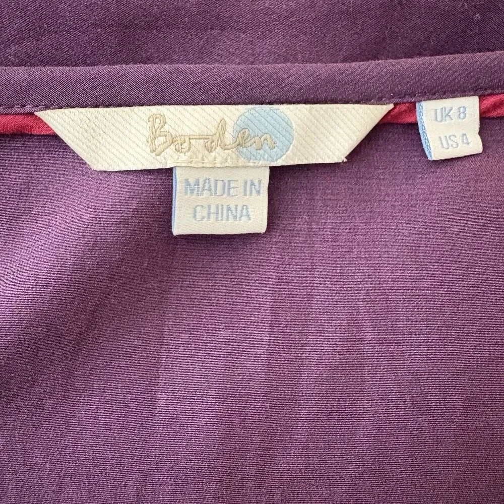 Boden Purple Silk Blend Notch Neck Puff Sleeve Long Sleeve Blouse Size 4 Womens